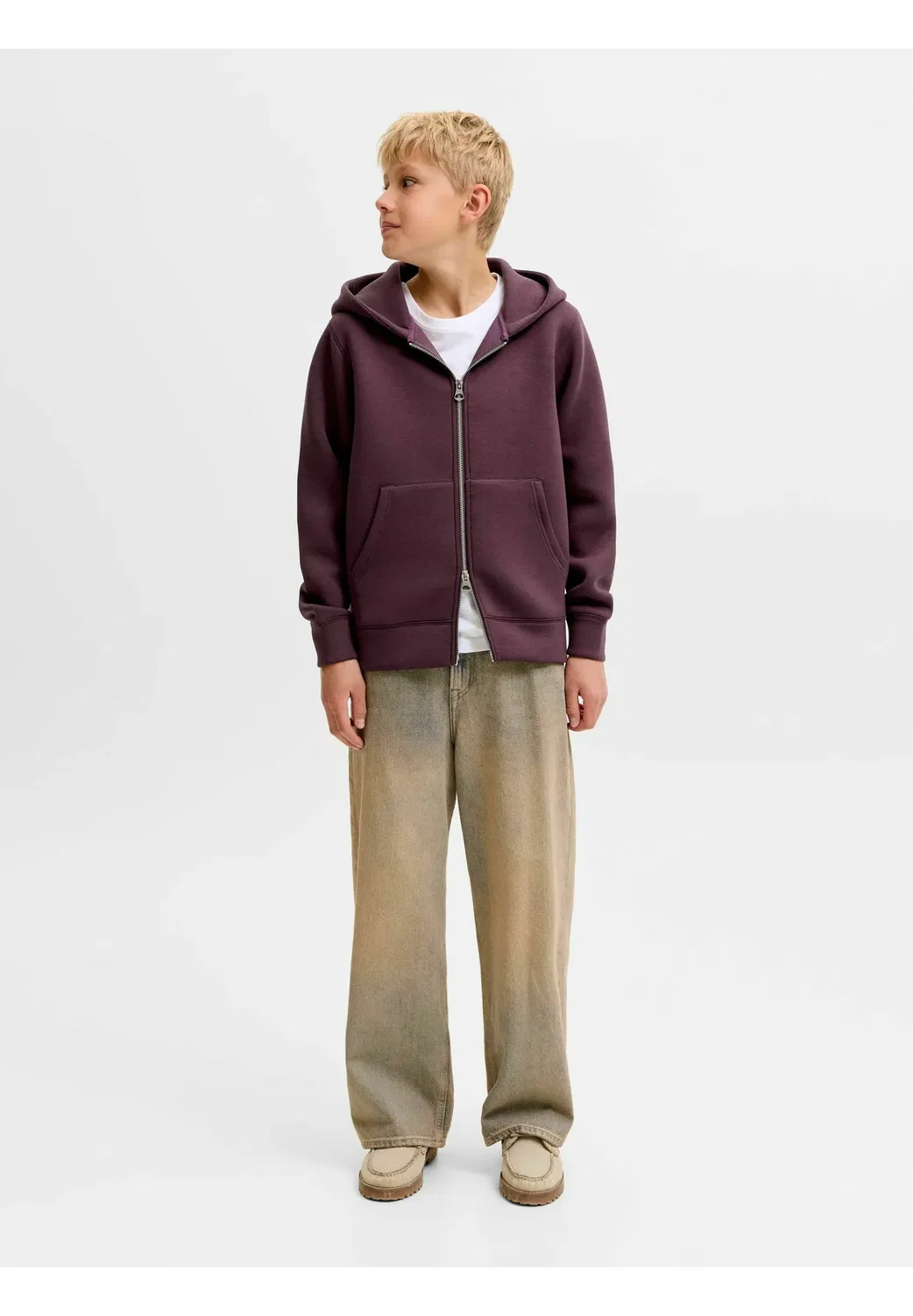 Толстовка с капюшоном, однотонная, для подростков - на молнии Jack & Jones Junior, Fudge