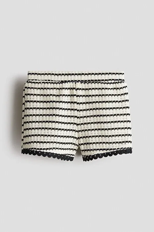 Детские шорты для девочек с полосками H&M, Light Beige/Black Stripes