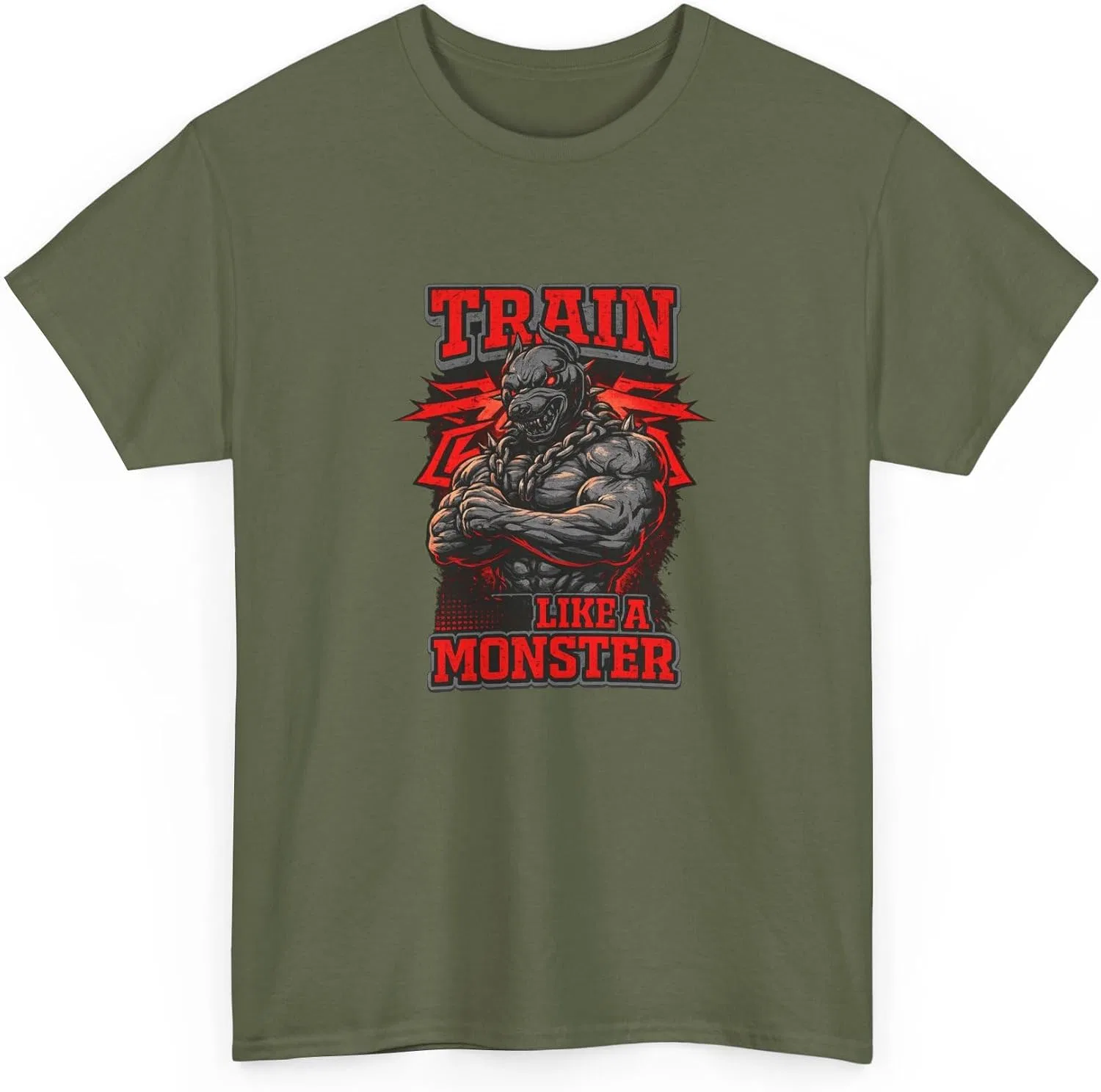 Женская футболка с принтом TRAIN LIKE A MONSTER Gildan 5000, Military Green — фото 4