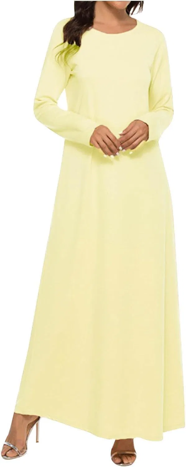 Женское платье-абайа оверсайз макси с круглым вырезом Kaftan Maxi Gown, Beige — фото 2