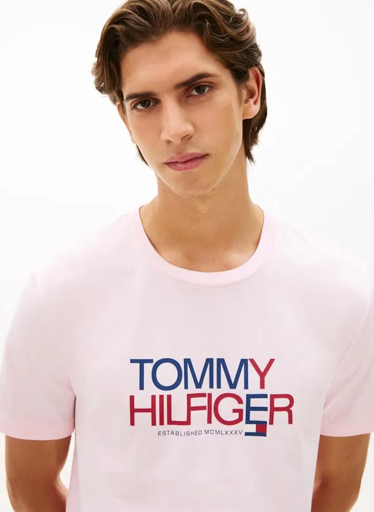 Футболка с принтом логотипа Tommy Hilfiger, розовый — фото 3