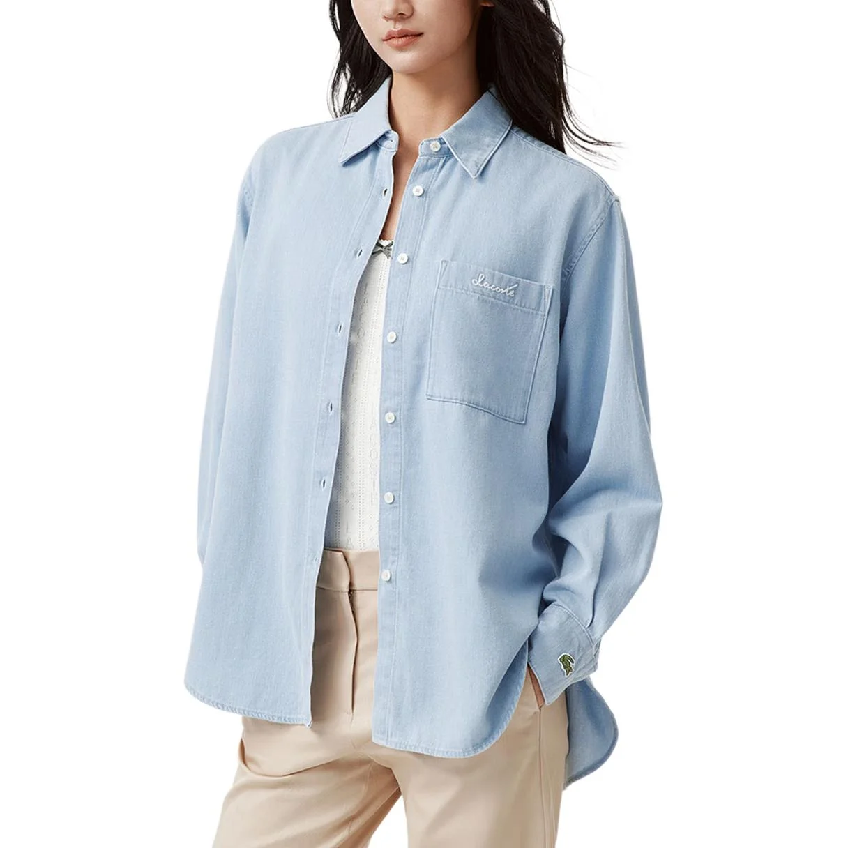 Рубашка женская LACOSTE 1GF/Light Indigo с лацканом — фото 3