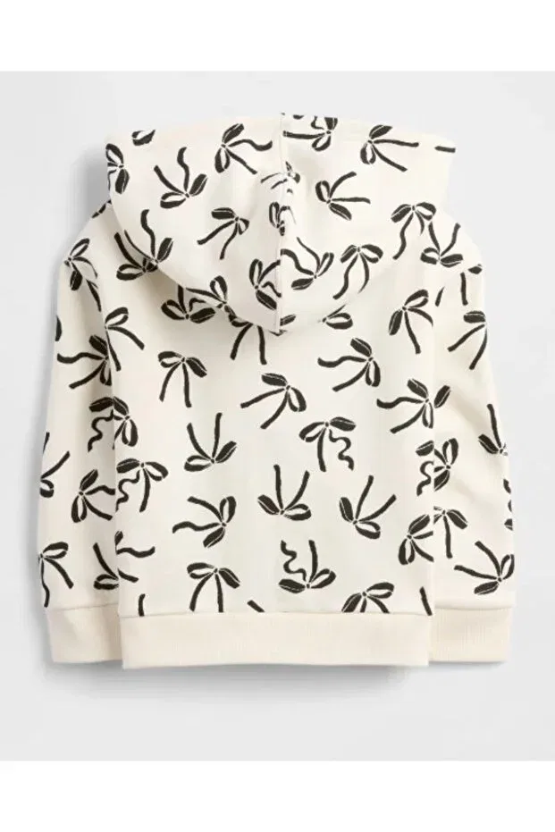 Детское худи для девочек на молнии с капюшоном Mixed Print Fleece-Lined Zip-Up Jacket Gap Kids, Ecru — фото 3