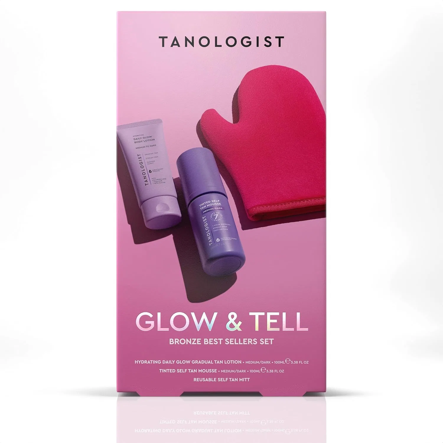 Набор для автозагара Tanologist Glow & Tell Bronze, 100 мл лосьон + 100 мл мусс + перчатка, Medium/Dark