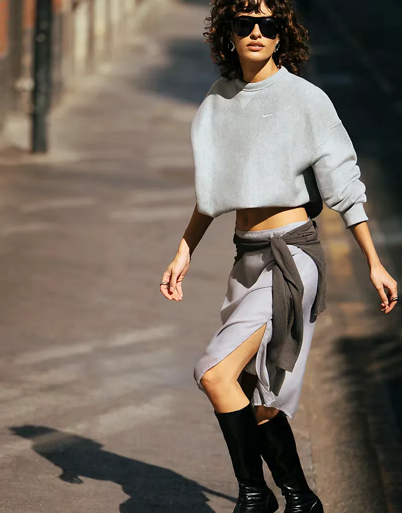 Толстовка Nike Studio Fleece из плотной флиса свободного кроя темно-серый