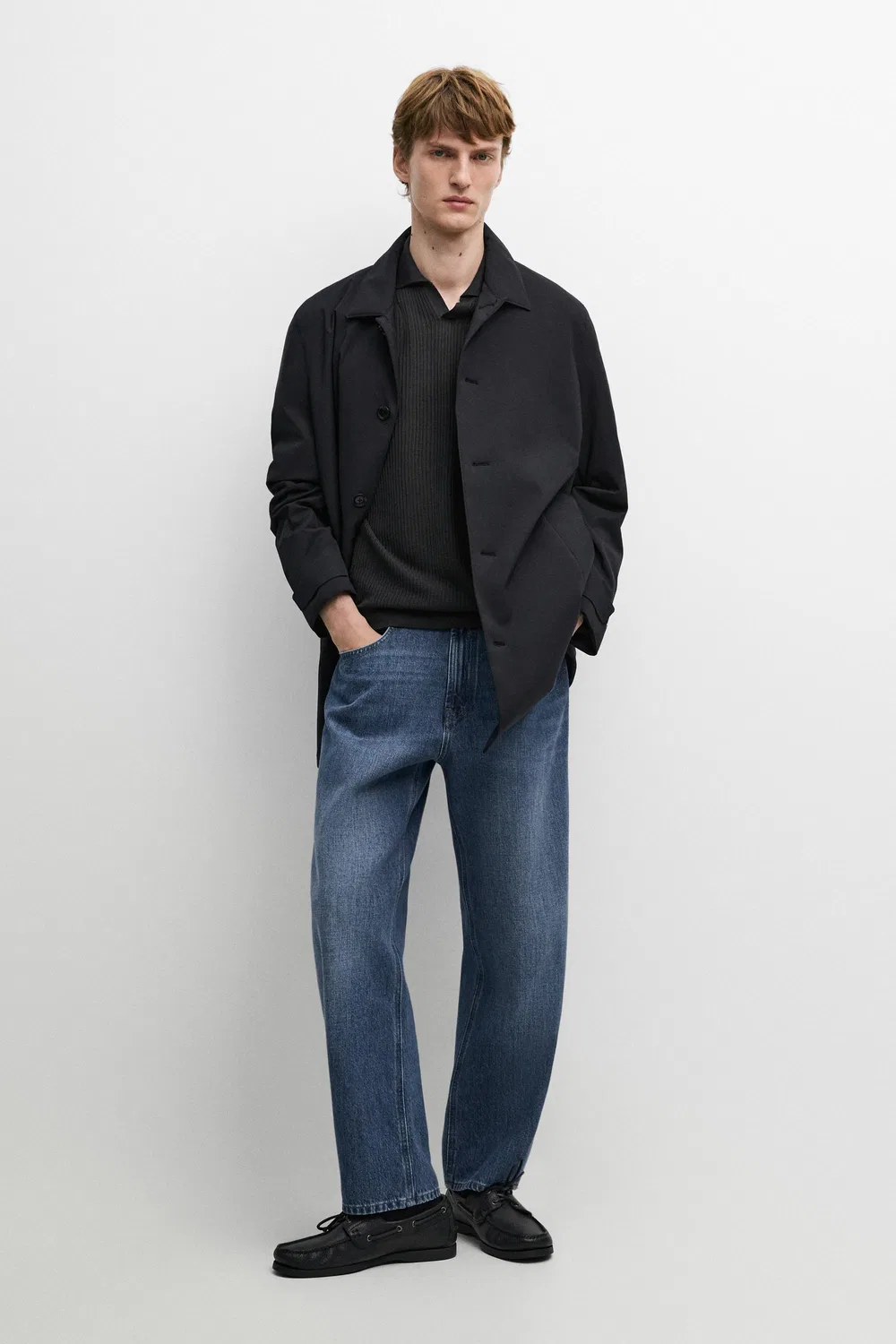Плащ Massimo Dutti, тренч с высоким воротником, темно-синий