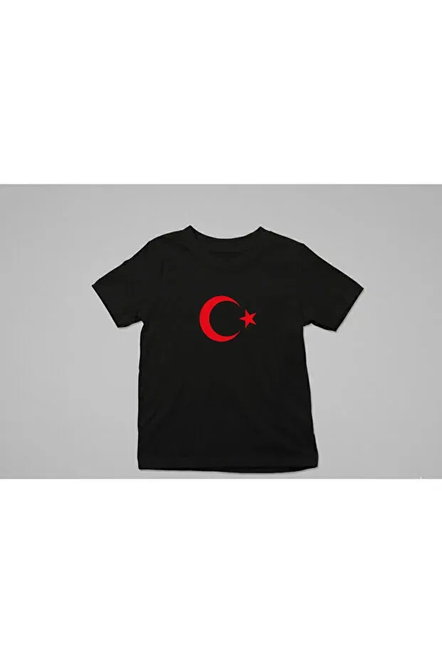 Детская хлопковое футболка с принтом Red Moon Star Printed Lorvex, Black