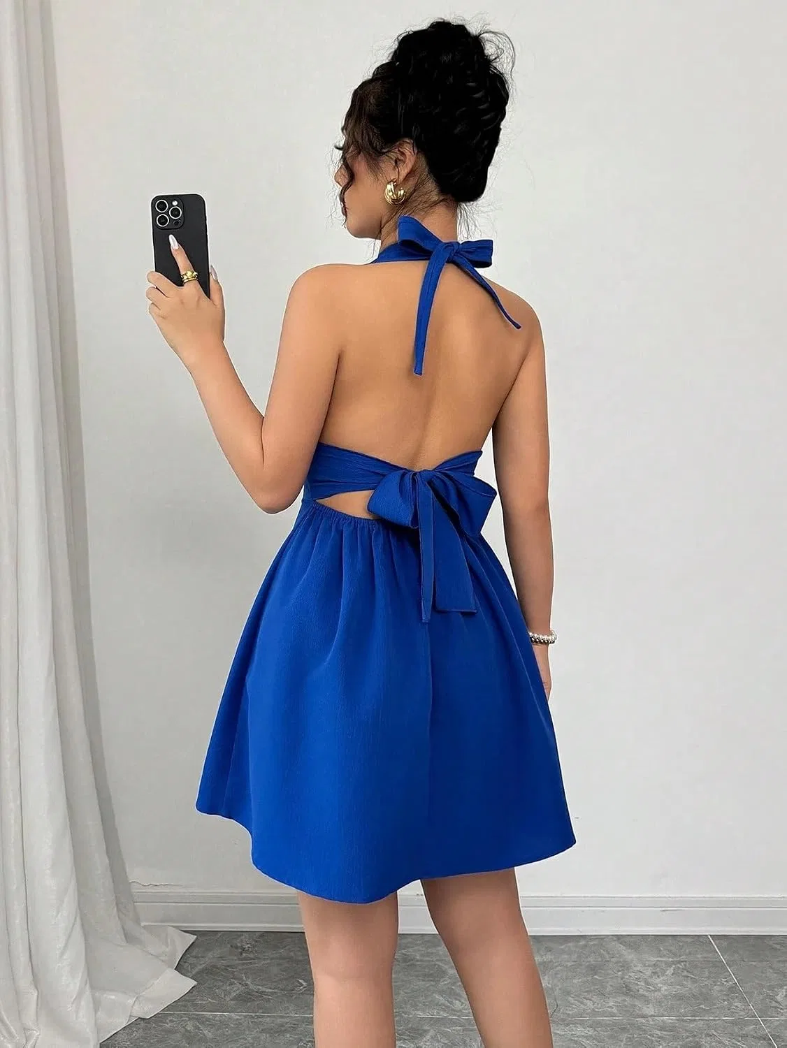 Женское коктейльное платье A-силуэта с открытой спиной, Blue — фото 3