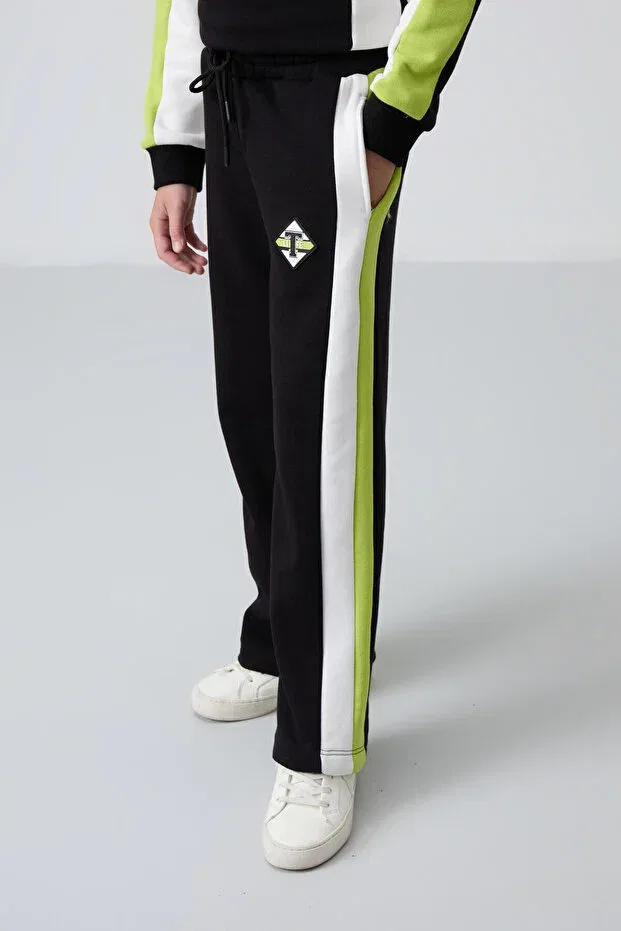 Детский спортивный комплект для девочек с принтом Black O Neck Wide Leg Standard Fit Printed Girl's Tracksuit Set Tommy Life, Черный Черный — фото 4