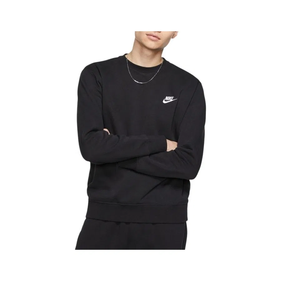 Мужской свитшот с круглым вырезом и длинным рукавом, модель Sportswear Club Fleece Crew, Nike, Черный — фото 4