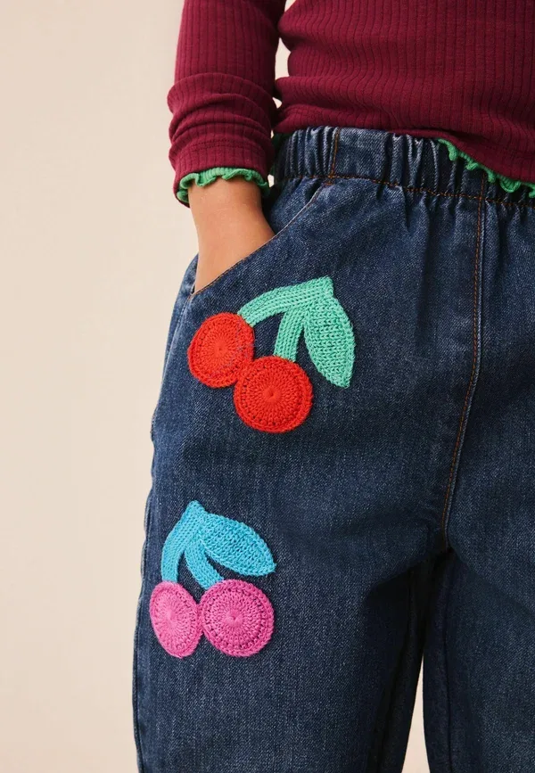 Брюки джинсовые с вышивкой, Regular Fit, Next, Rainbow Cherry Crochet — фото 4