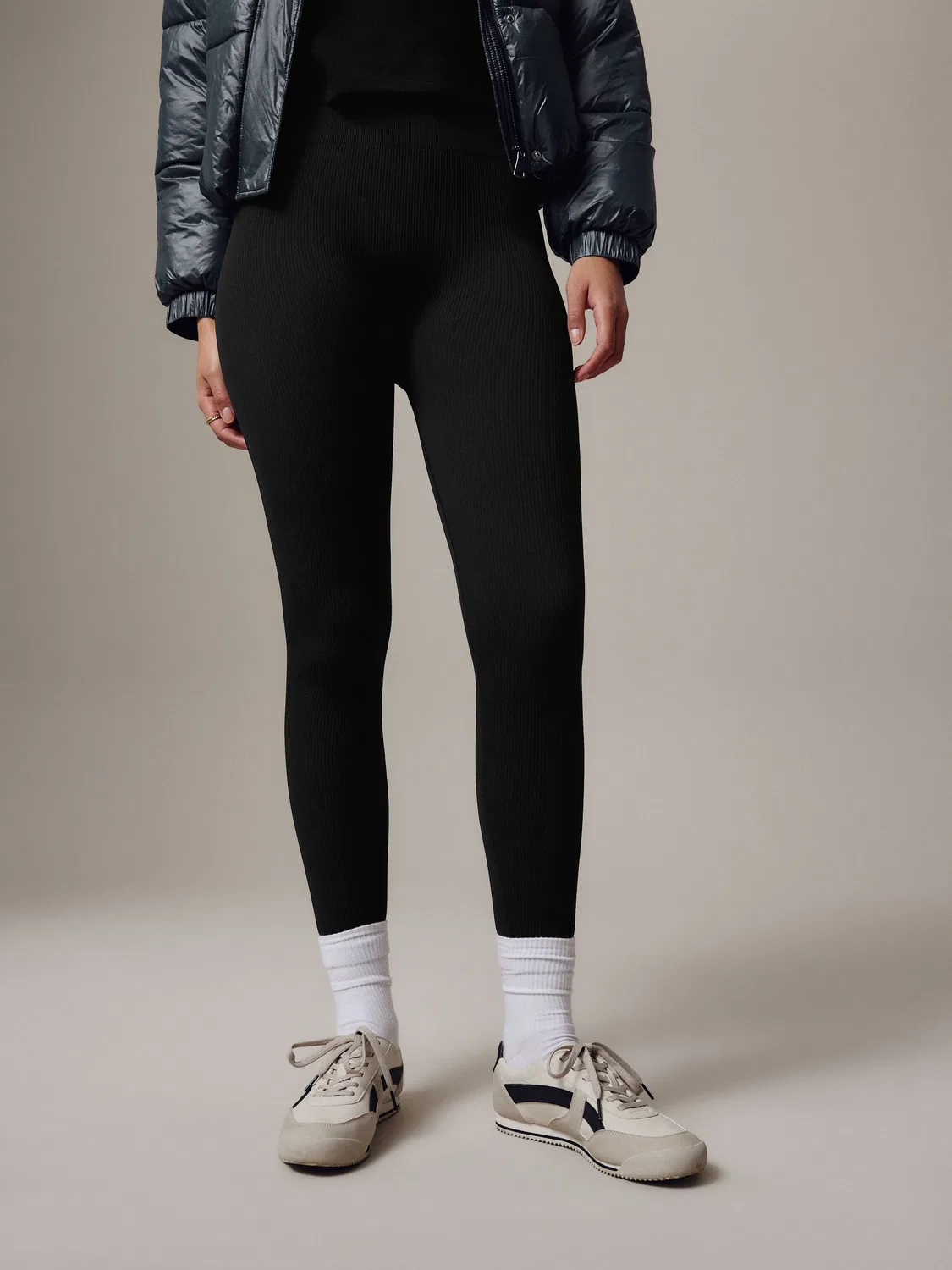 Леггинсы с рифленой отделкой Black Ribbed Seamless High Waist Leggings Next, черный — фото 2