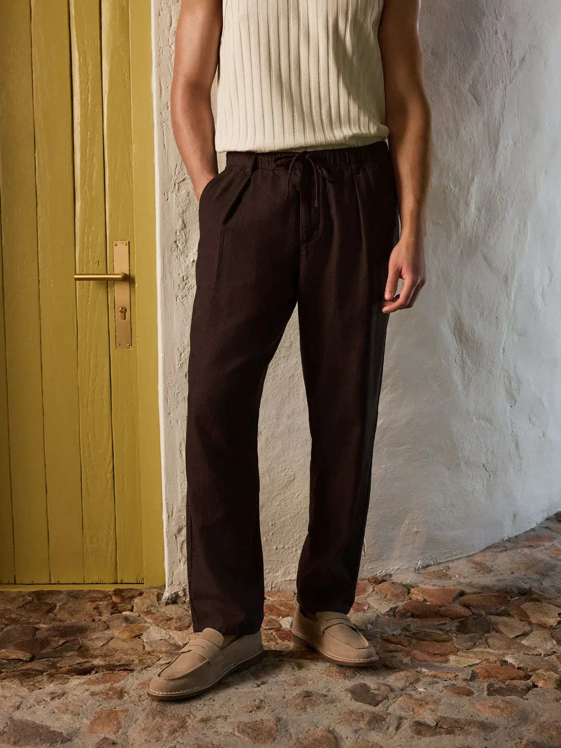 Брюки с эластичным поясом, Regular Tapered Fit Next, коричневый