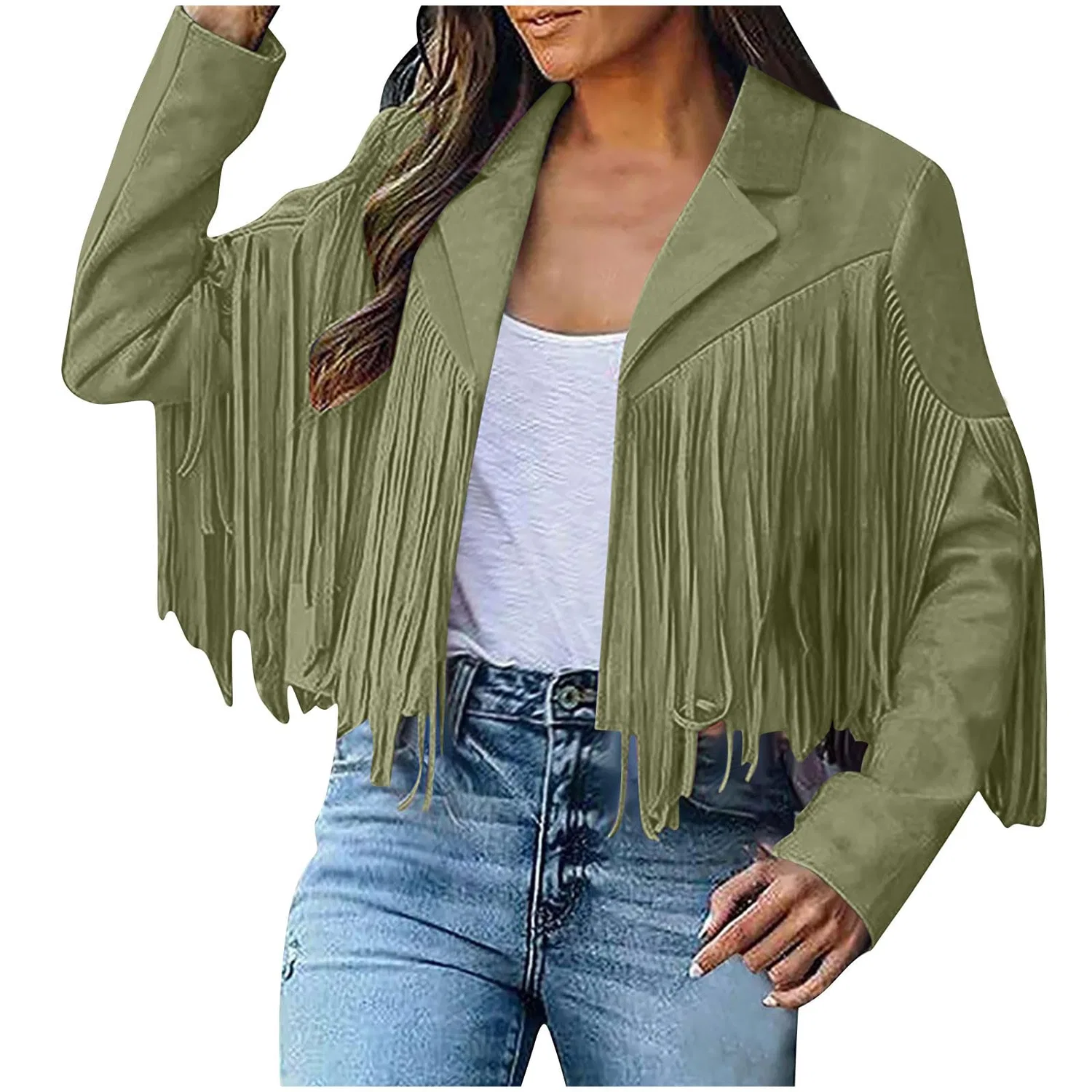 Женское пальто с бахромой Western Cowboy Style, army green