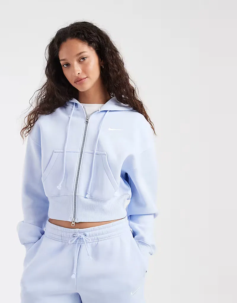 Укороченная толстовка Nike Phoenix Fleece на молнии, светло-голубой