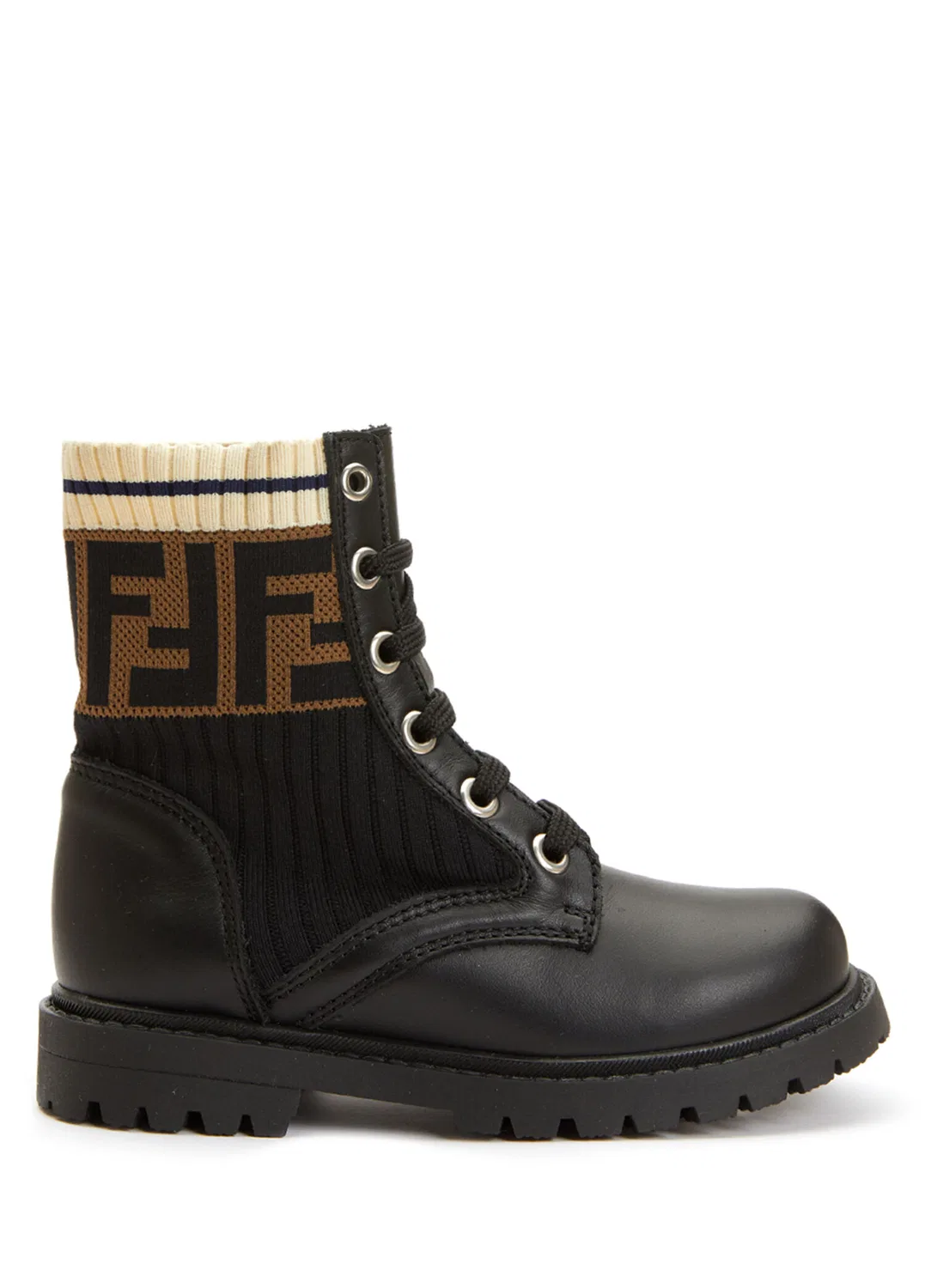 Ботильоны Fendi Siyah Kahverengi Logolu Unisex Çocuk Deri, Siyah-Kahve