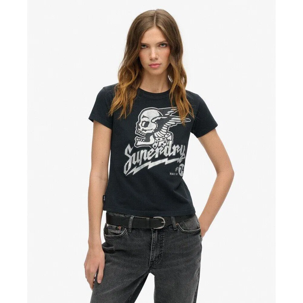 Женская футболка облегающая Superdry, Schwarz — фото 2