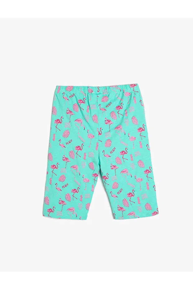 Детские леггинсы для девочек с принтом Short leggings with flamingo print, elastic waist, cotton Koton, Turquoise Patterned — фото 2
