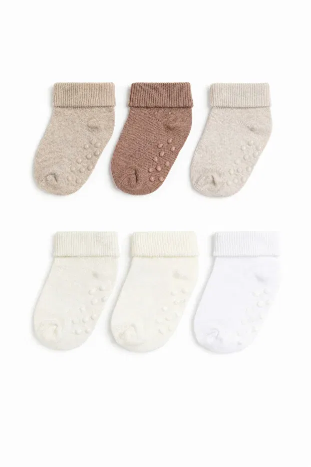 Детские носки хлопковые 6-штучный набор 6-Piece organic cotton non-slip protective kids-baby socks Mem Socks, Krem-Kahve-Beyaz