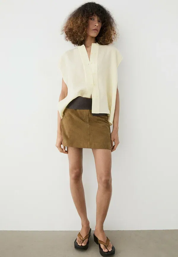 Блуза из льна Blouse Massimo Dutti, Light Yellow, светло-желтый — фото 2
