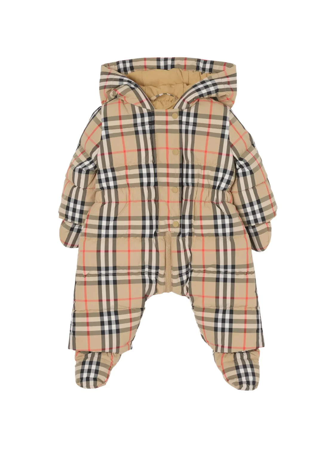 Клетчатый комбинезон с капюшоном Burberry Kids, нейтральные цвета