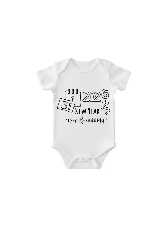 Боди-комбинезон новогодний с принтом New Beginning 2026 Squad Sitara Fashions, белый — фото 2