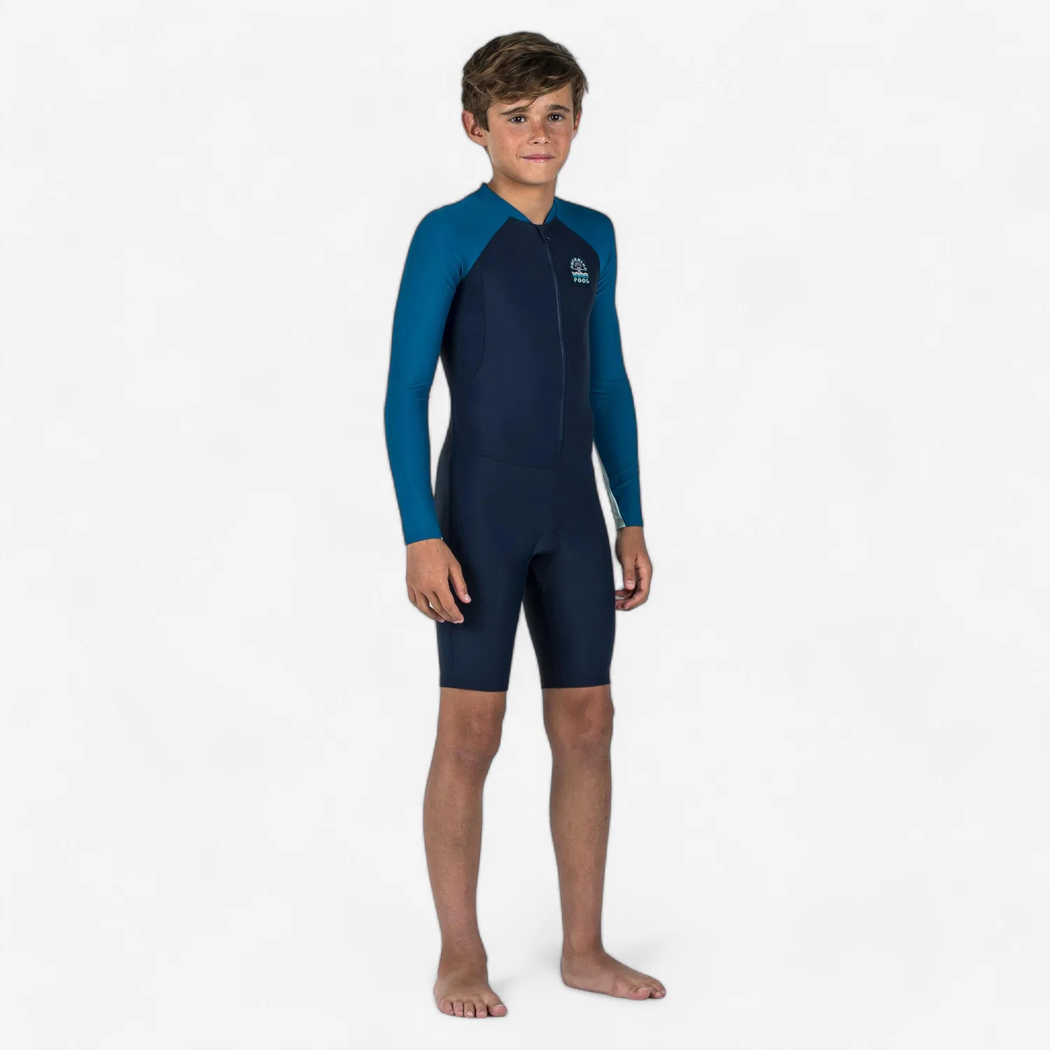 Детский купальник для мальчиков с длинным рукавом Decathlon, Цвет Stahlblau / Berlinerblau / Seladongrun