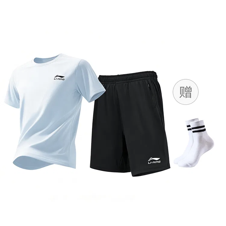 Детский комплект спортивной одежды с коротким рукавом, Celestial Blue/Black With Stripes Socks, Li-Ning