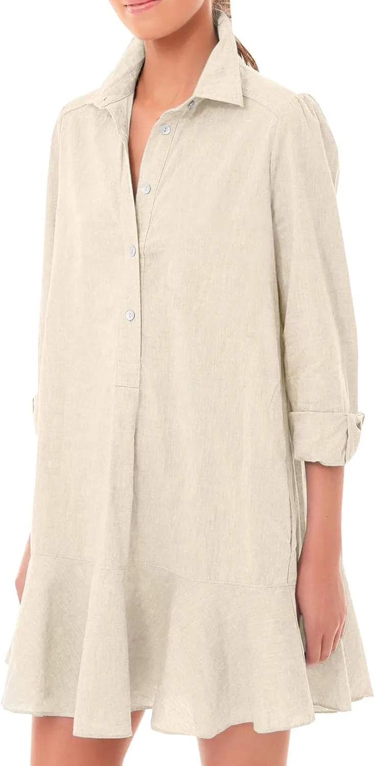 Женское мини-платье-туника с рюшами на подоле, Beige