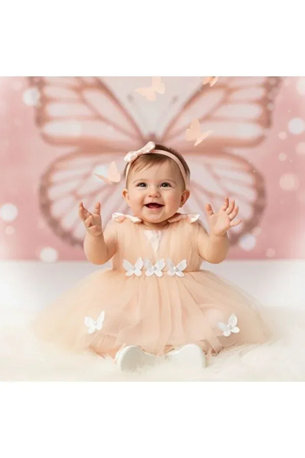 Детское платье для девочек с принтом Butterfly Tail Tulle Dress Generic Brands, Powder