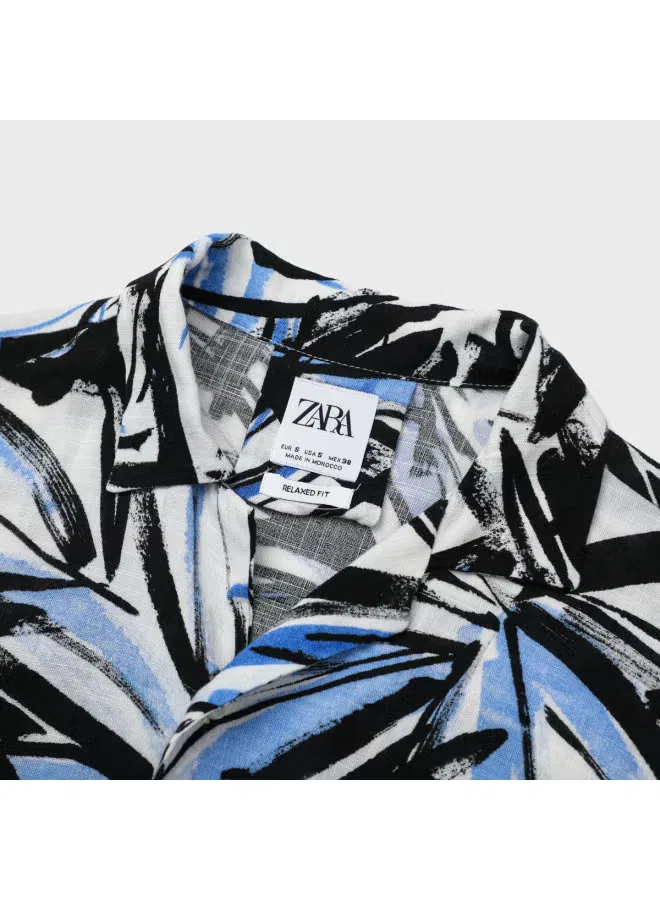 Рубашка с коротким рукавом с принтом граффити Zara, бело-синяя — фото 4