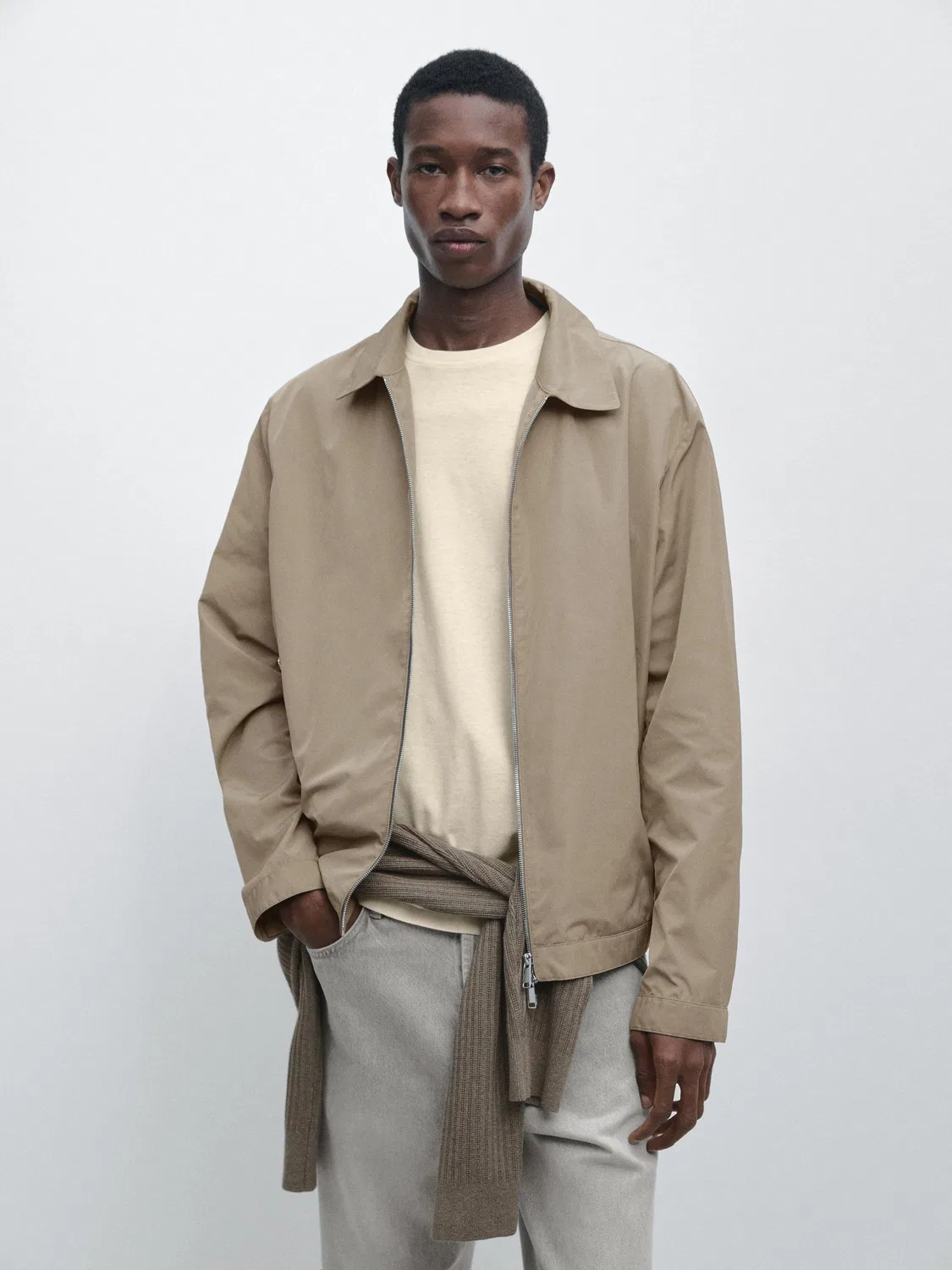 Короткая куртка из технической ткани Massimo Dutti, Mink — фото 2