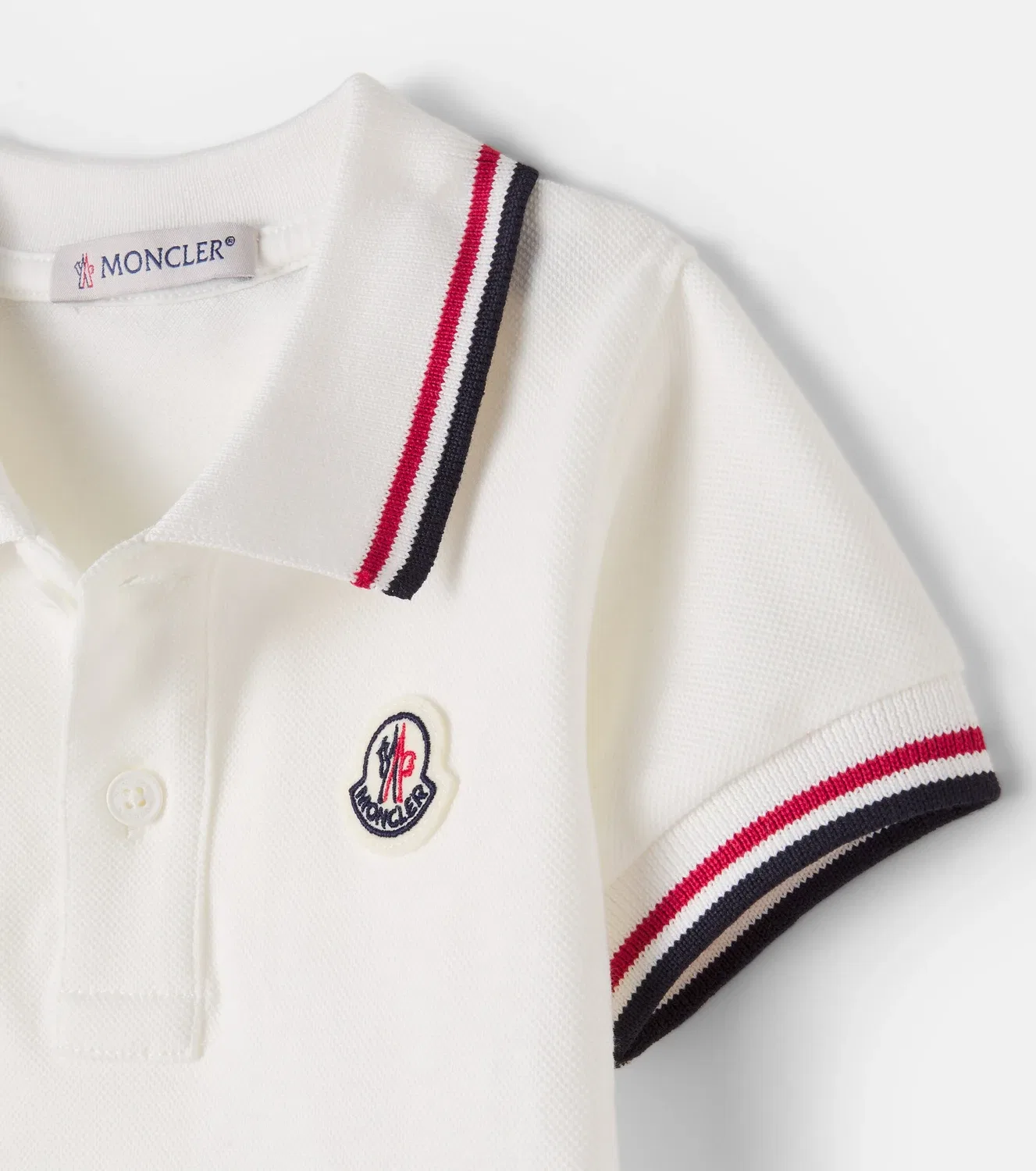 Поло из пике с воротником поло Moncler Enfant, белый — фото 4