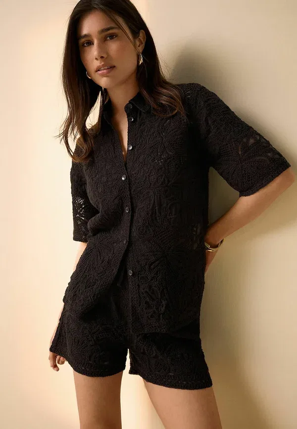 Блуза с вышивкой Button-down blouse Next, шоколадный коричневый