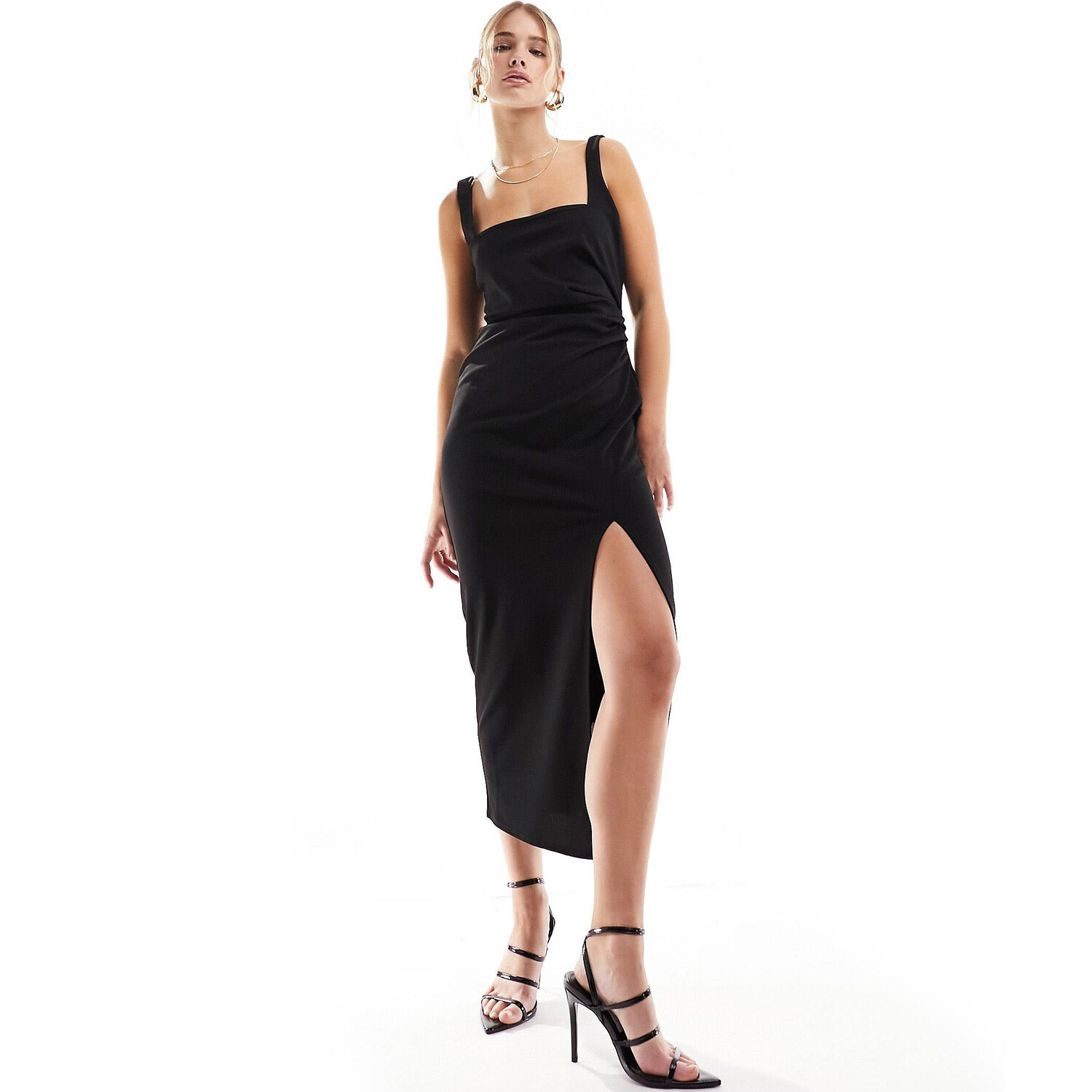 

Платье New Look Square Neck Ruched Front Midi, черный