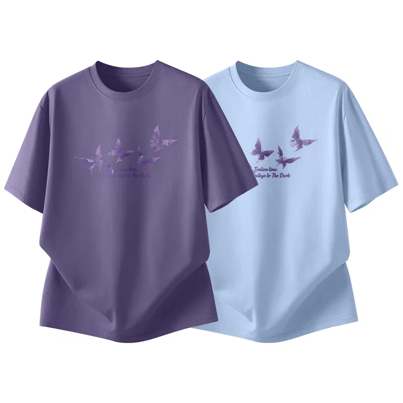 Детский комплект футболок с принтом Tonlion, Purple Tie-Dye Butterfly + Glacier Blue Tie-Dye Butterfly