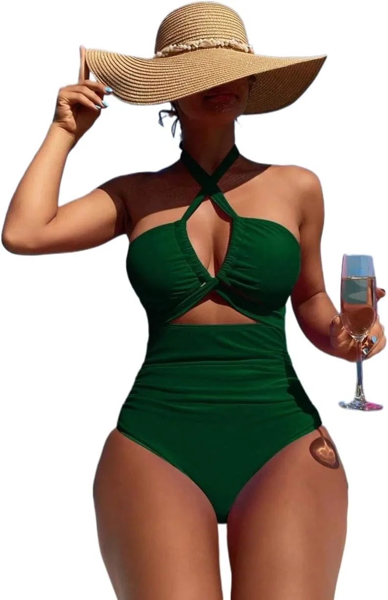 Женский монокини на завязках с открытой спиной Dark Green