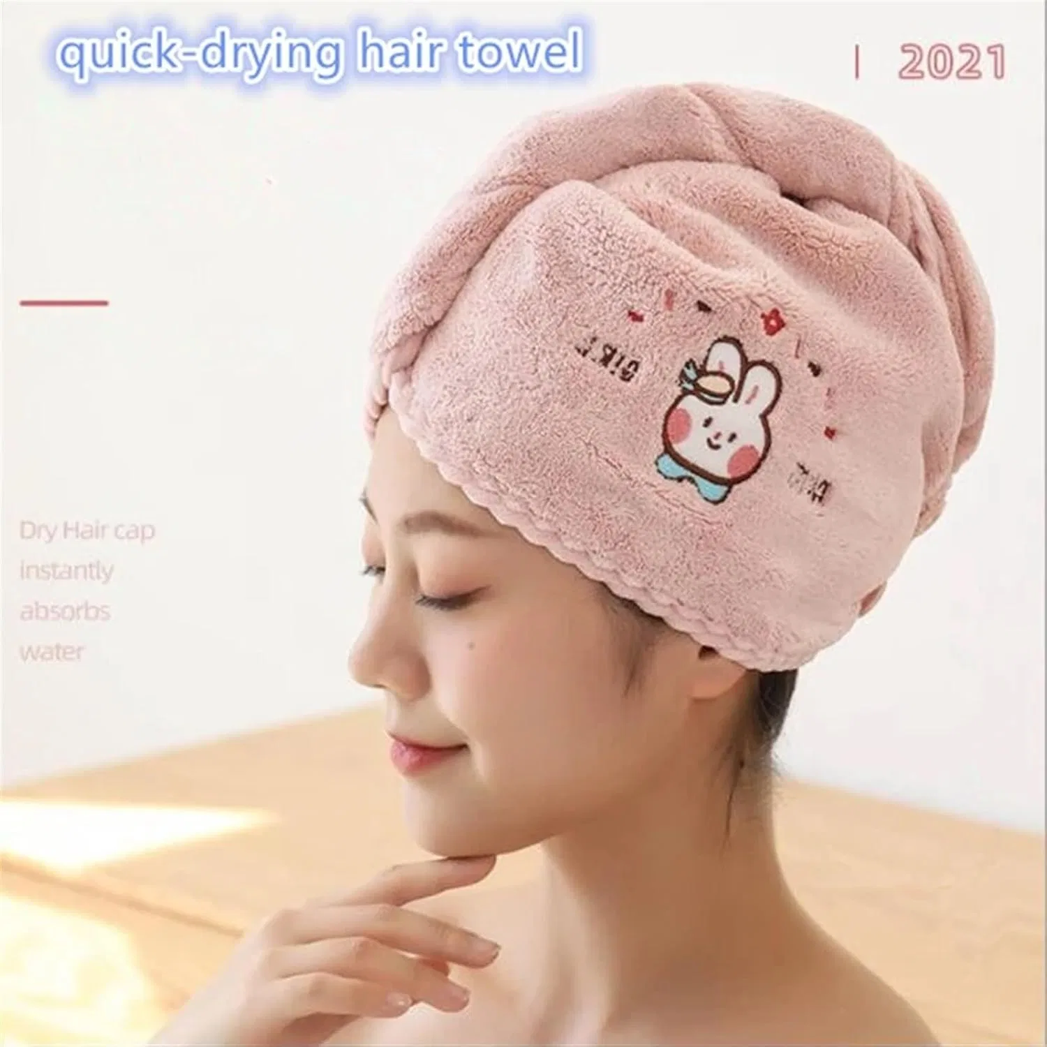 Шапочка для сушки волос TYNXK, 1 шт, 25x60 см, Розовый — фото 2