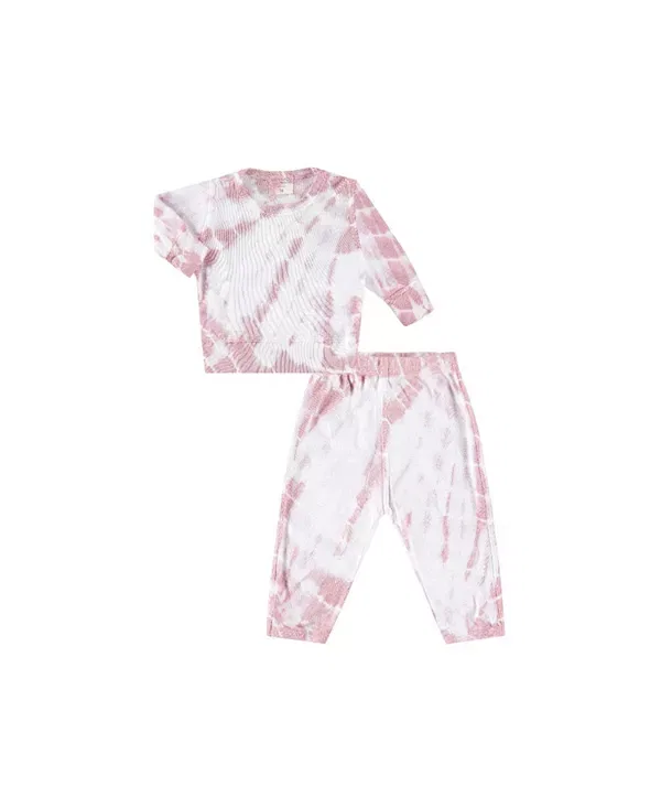 Детский комплект из футера с принтом Unisex rib loungewear set in tie dye - baby PaigeLauren, Rose Pink Tie Dye