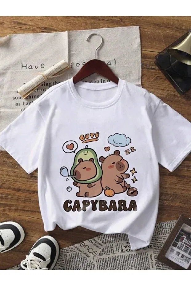 Детский комплект футболок для девочек с принтом Cute Capybara Patterned T-Shirt Genosha, Multicolor — фото 4