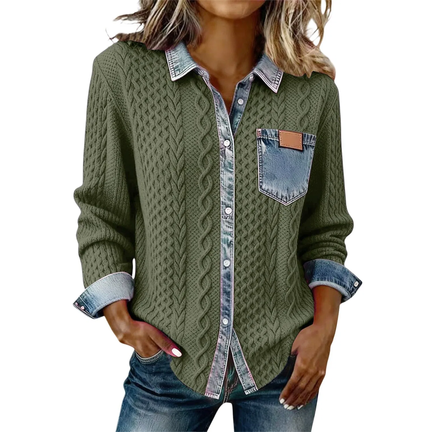 Женский джинсовый свитер с принтом Button Down, Verde