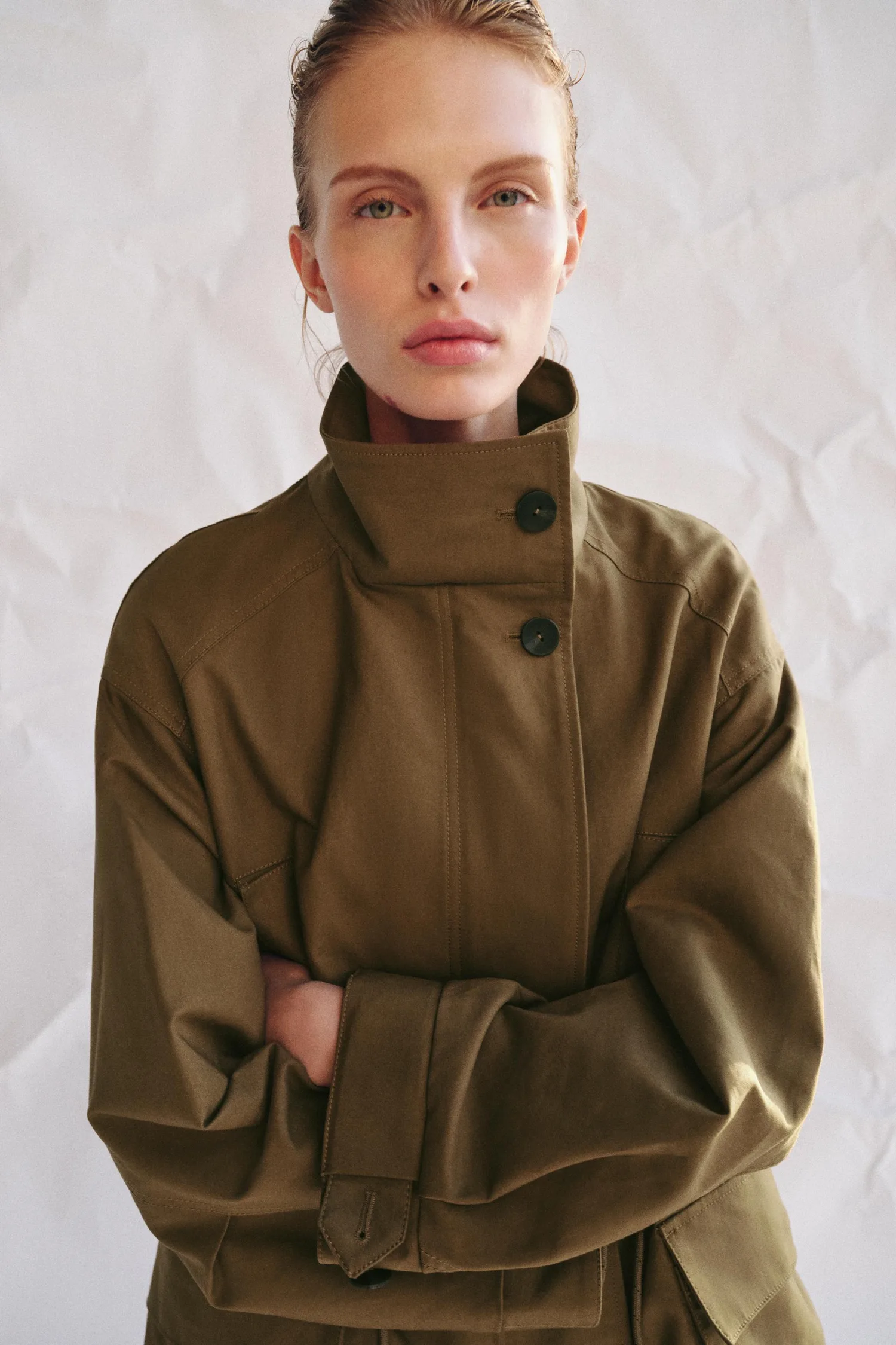 Парка Zw Collection Zara Oversize, светло-бежевый — фото 4