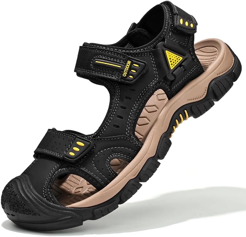 

Мужские спортивные сандалии Mecolop с закрытым носком, кожаные, для активного отдыха на открытом воздухе, повседневные летние рыбацкие туфли, черный