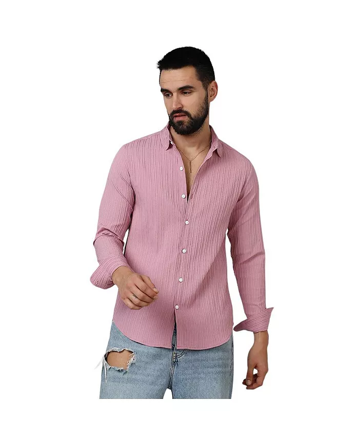 

Мужская рубашка в полоску с принтом Salmon Pink Self-Design Campus Sutra, розовый