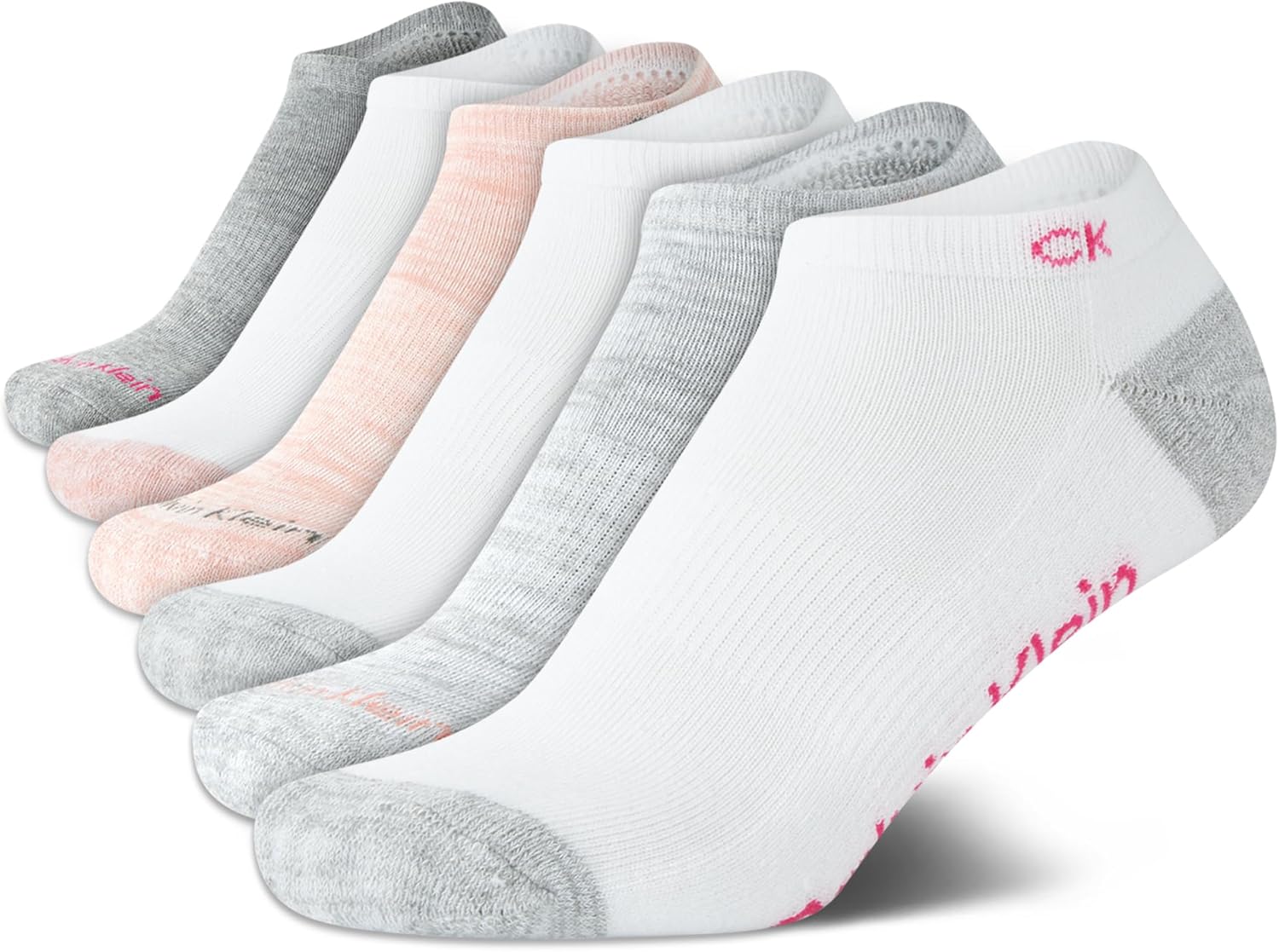 Носки Calvin Klein Girls No Show Socks - 6 пар спортивных носков с низкой посадкой для девочек (ML), White Multi