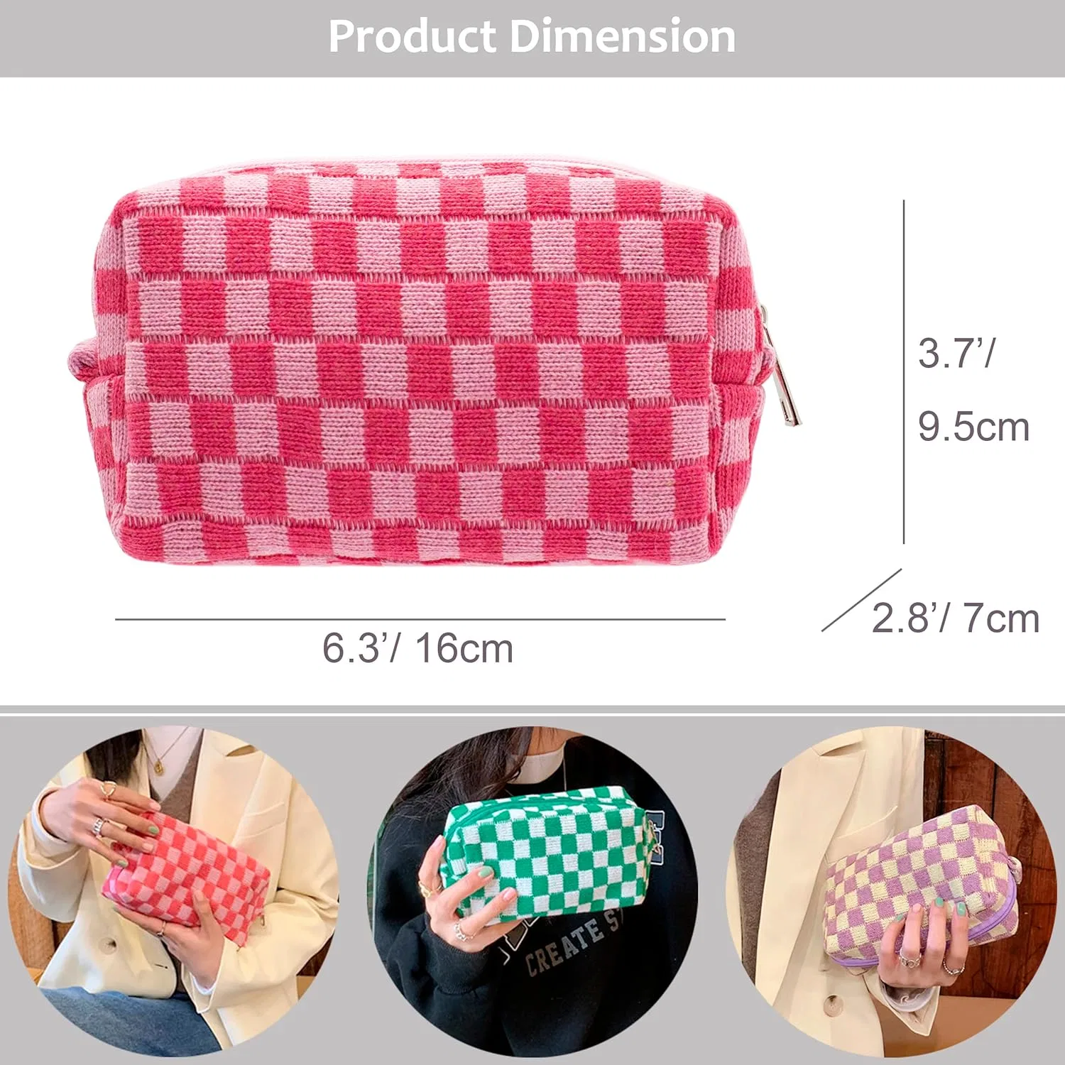 Косметичка «Checkered» на молнии от PAZIMIIK Pazimiik, Hot Pink — фото 4
