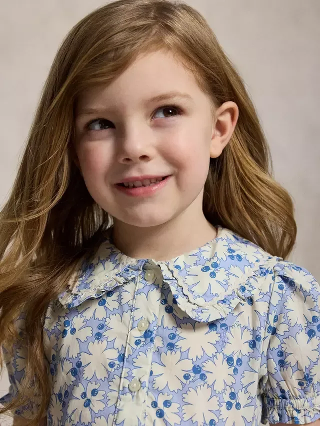 Детское хлопковое платье-рубашка Polo с цветочным принтом Черника, синее Ralph Lauren — фото 2