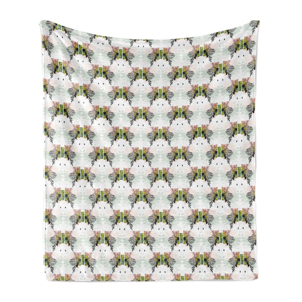 

ABAKUHAUS Vintage Tribal мягкое фланелевое флисовое одеяло, дизайн в стиле летних джунглей, пастельные мазки и экзотические листья, 175 x 230 см, разноцветный