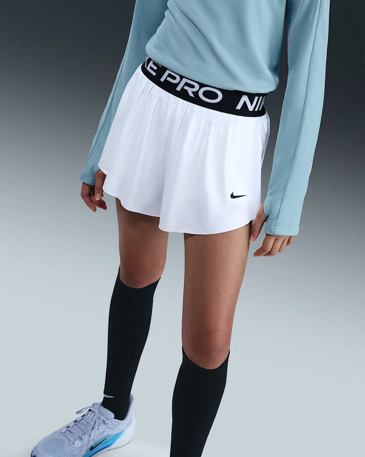 Детские (девочки) шорты Nike Pro Dri-FIT 2-in-1, White/Black/Black — фото 2