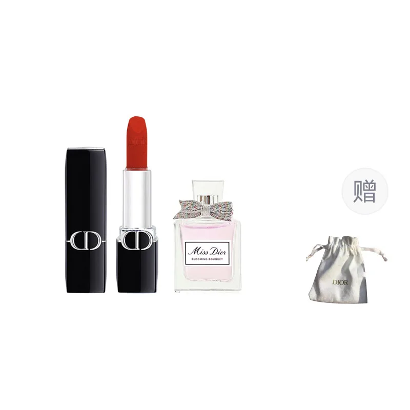 DIOR Пробник помады и парфюма Velvet Satin 1.5г+5мл подарочный набор, # Velvet 777 Intense Blue Gold 1.5g+Floral Perfume 5ML+Free Dior Gold Label Pocket